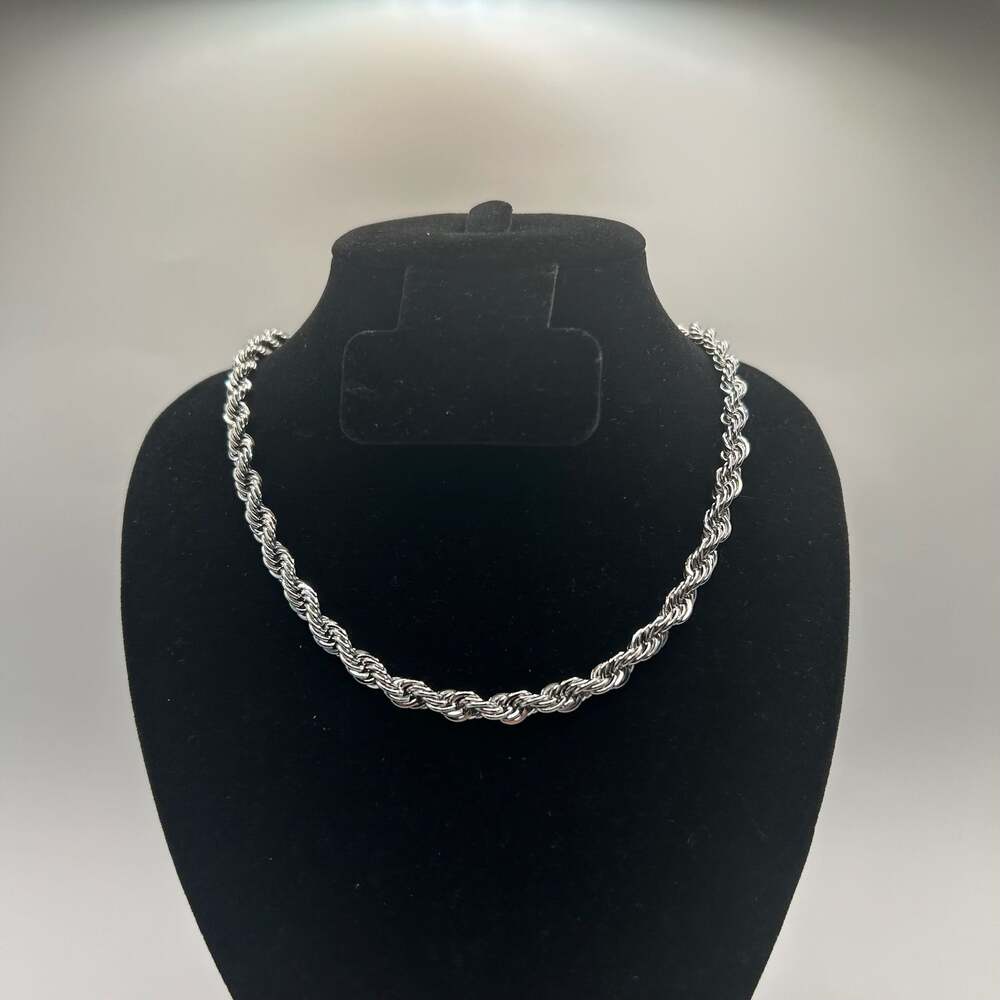 925 Real Silver Rope Chain Necklace 6mm 16 Inch Plated Womens Cute High Quality